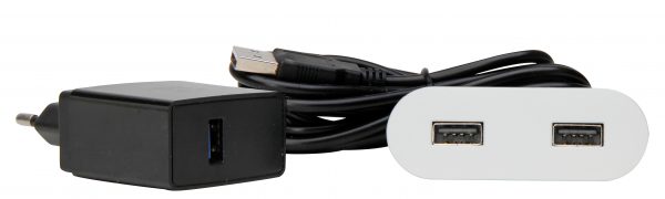VersaPICK, USB installation set with 2 USB ports, design: oval, plastic, metal: aluminium 939756016