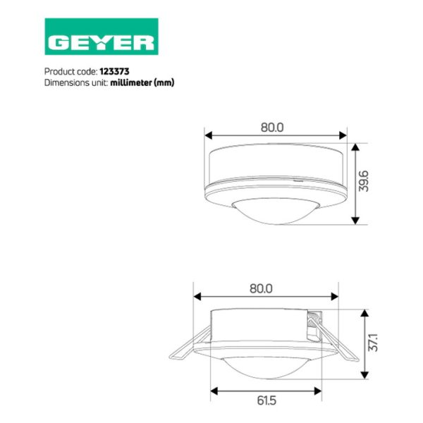 Χωνευτός ανιχνευτής κίνησης IR 400W 360° 8m IP44 λευκός - Image 3
