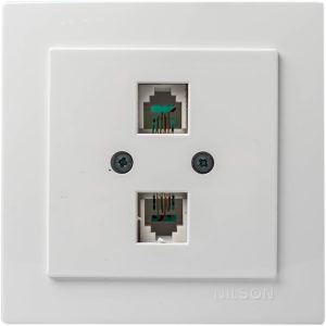 Πρίζα τηλεφώνου διπλή RJ11 Geyer Nilson χωνευτή άσπρη 24111041