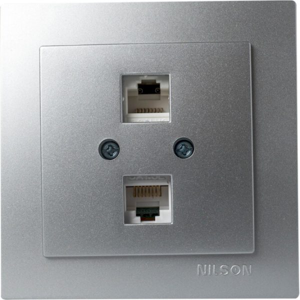Πρίζα δικτύου Cat 5e διπλή Geyer Nilson ασημί 24131046 - Image 2