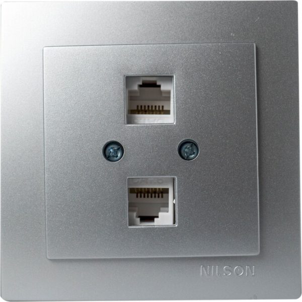 Πρίζα δικτύου διπλή Cat 6 Geyer Nilson ασημί 24131047 - Image 2