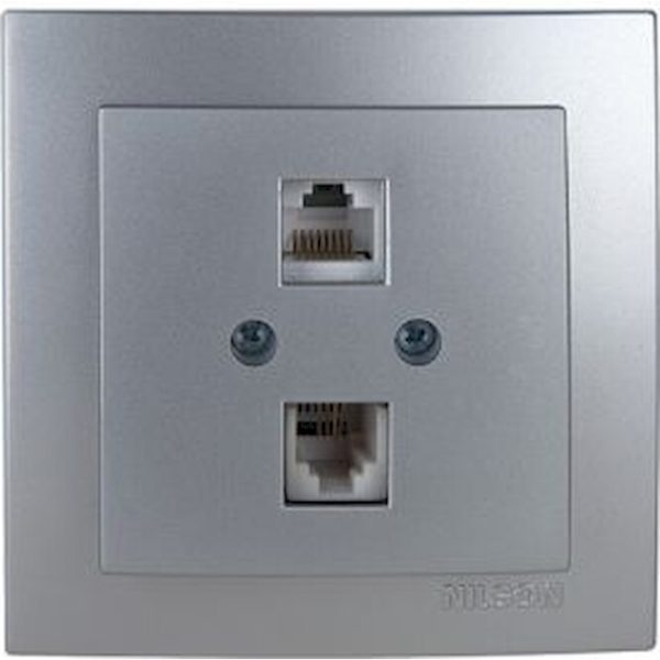 Ασημί πρίζα δικτύου RJ45-CAT6-RJ11