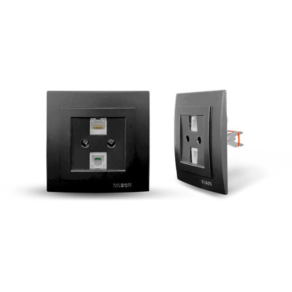 Μαύρη ματ πρίζα δικτύου RJ45-CAT6-RJ11
