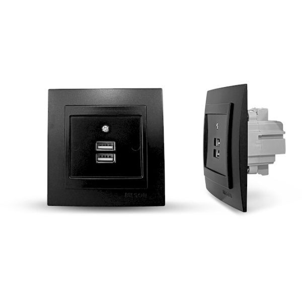 Μαύρη ματ πρίζα USB διπλή - Image 2