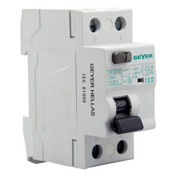 Geyer Ρελέ διαφυγής 2P 25A 500mA AC EF225FG