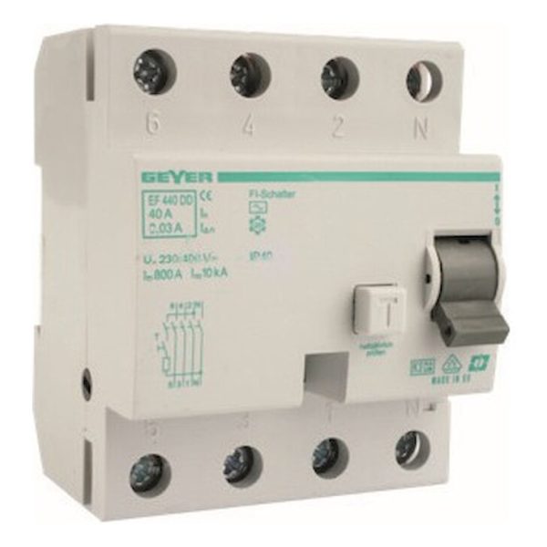 Geyer Ρελέ διαφυγής με ασφάλεια 4P 40Α 30mA C EF440DMC