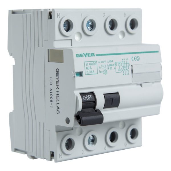 Geyer Ρελέ διαφυγής 4P 80A 30mA AC EF480DG