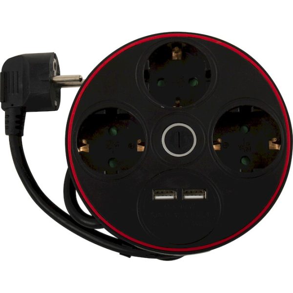 Geyer Πολύπριζο 3 θέσεων με διακόπτη 2xUSB μαύρο GNBKU03/E