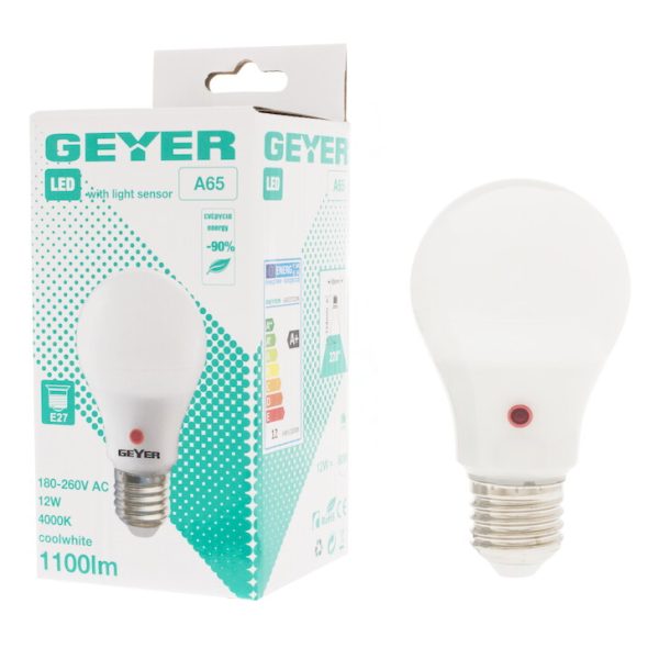 Geyer λαμπτήρας LED Κλασική 12W E27 4000K με Sensor Ημέρα/Νύχτα LACE2712DN