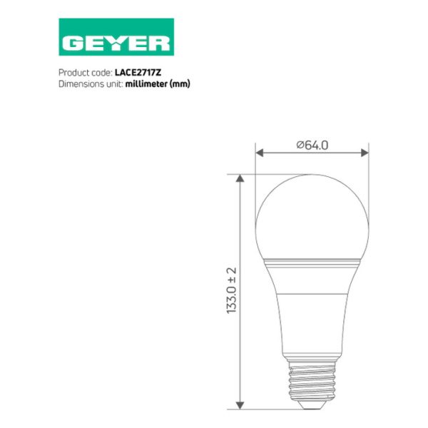Geyer λαμπτήρας LED κλασική 17W E27 4000K LACE2717Z - Image 3