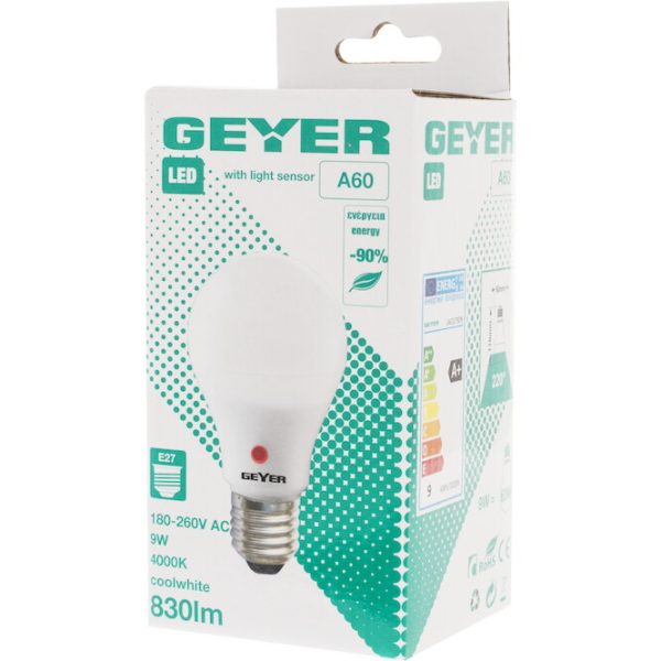 Geyer λαμπτήρας LED Κλασική 9W E27 4000K με Sensor Ημέρα/Νύχτα LACE279DN - Image 3