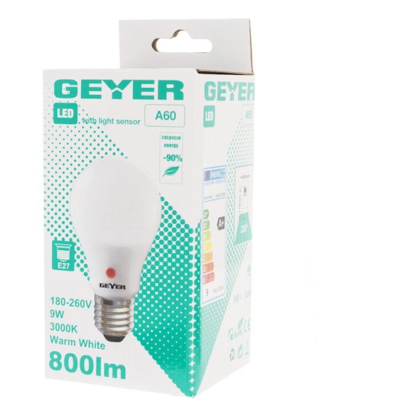 Geyer λαμπτήρας LED Κλασική 9W E27 3000K με Sensor Ημέρα/Νύχτα LAWE279DN