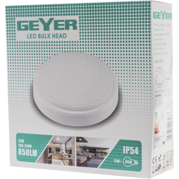 Geyer Απλίκα LED 12W 3000K Φ155 IP54 LBL21W12