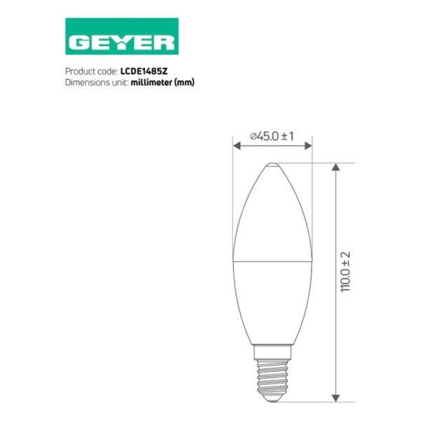 Geyer λαμπτήρας LED Κερί 8.5W E14 6500K LCDE1485Z - Image 2