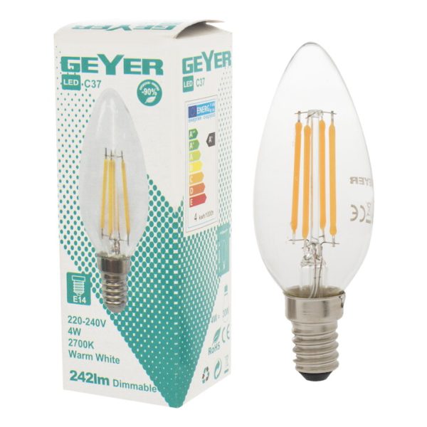 Geyer LFCW144 Λάμπα LED Κερί Filament C35 4W E14 2700K 470lm - Image 3