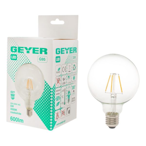 Geyer λαμπτήρας LED Γλόμπος Filament G95 5W E27 4000K LFGNC275 - Image 3