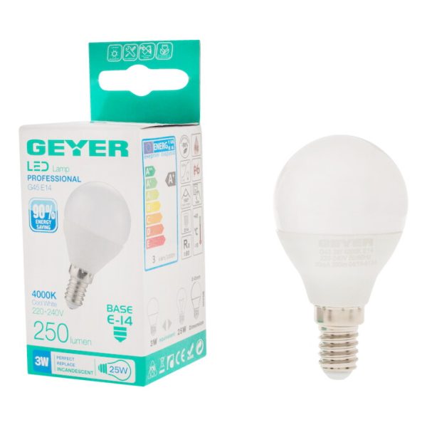 Geyer λαμπτήρας LED Σφαιρική 3W Ε14 4000K LGLCE143S - Image 3
