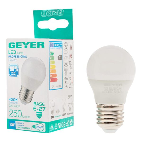 Geyer λαμπτήρας LED Σφαιρική 3W E27 4000K LGLCE273S - Image 2