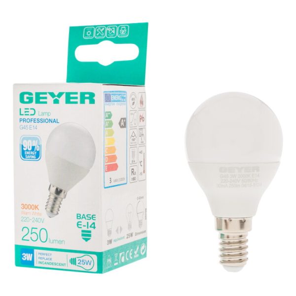 Geyer λαμπτήρας LED Σφαιρική 3W Ε14 3000K LGLWE143S