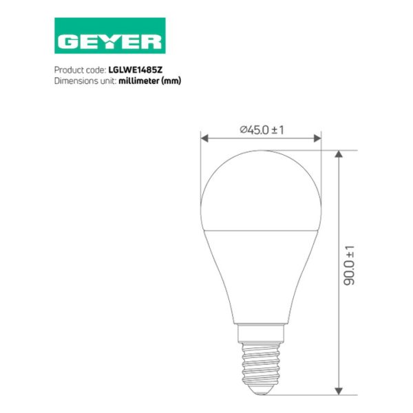 Geyer λαμπτήρας LED Σφαιρική 8.5W E14 3000K LGLWE1485Z - Image 2