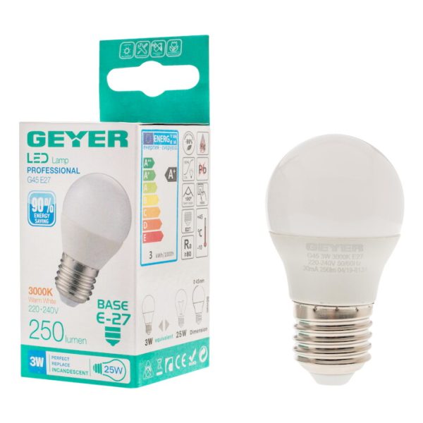Geyer λαμπτήρας LED Σφαιρική 3W E27 3000K LGLWE273S - Image 2