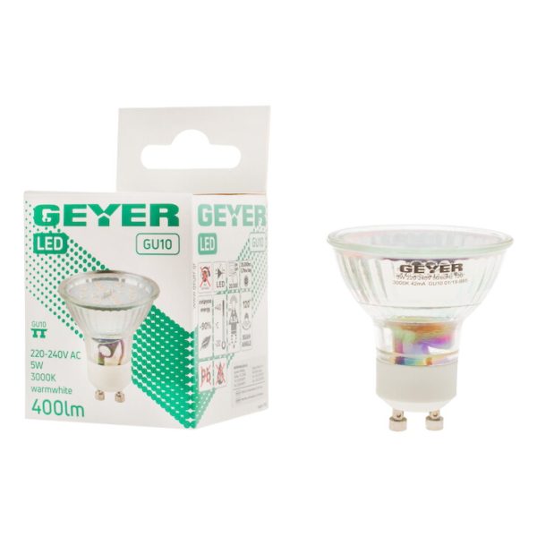 Geyer λαμπτήρας LED Glass 5W GU10 3000K 120° LHG5.120.30