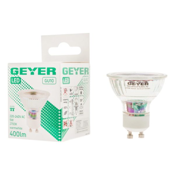 Geyer λαμπτήρας LED Glass 5W GU10 2700K 38° LHG5.38.27 - Image 3