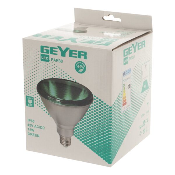 Geyer Λάμπα LED PAR38 15W E27 πράσινo 42V AC/DC IP65 LP38GE2715-42 - Image 2
