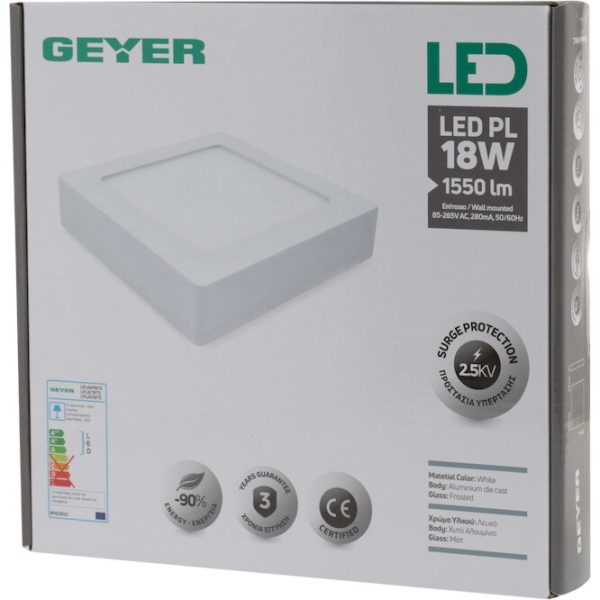 Geyer Επίτοιχο PL LED τετράγωνο 18W 4000K 225x225mm LPLAC18TS - Image 3