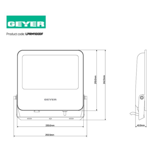 Geyer Προβολέας LED FUTUR 100W 6500K IP65 μαύρος LPRM100DF - Image 2