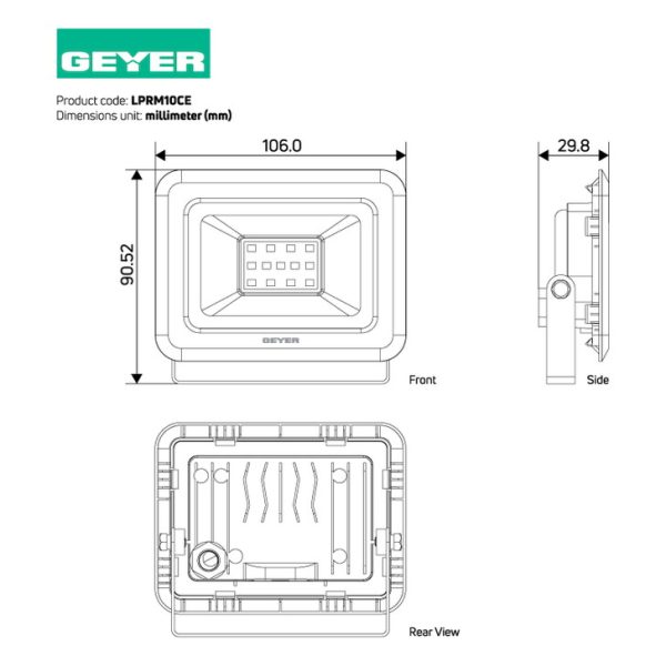 Geyer Προβολέας LED Economy 10W 4000K IP65 μαύρος LPRM10CE - Image 2