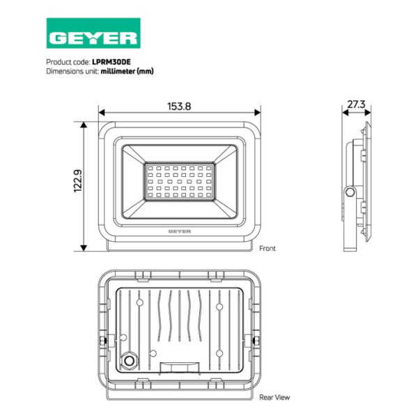 Geyer Προβολέας LED Economy 30W 6500K 2700lm IP65 μαύρος - Image 3