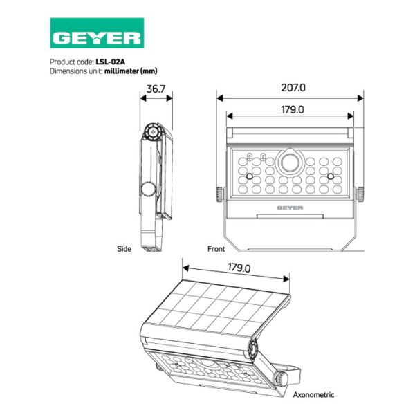 Geyer LED Ηλιακός Προβολέας Notebook 4W 6500K IP65 μαύρος LSL-02A - Image 3