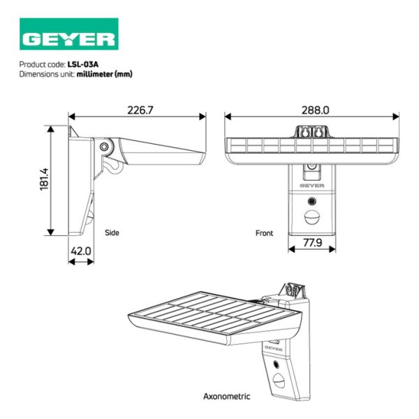 Geyer LED Ηλιακός Προβολέας 8W 6500K+4000K+3000K IP65 μαύρος LSL-03A - Image 4