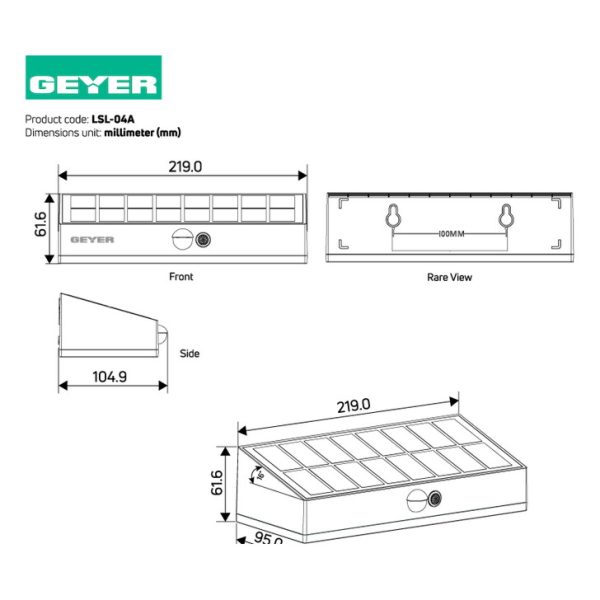 Geyer LED Ηλιακό Φωτιστικό Τοίχου 6W 6500K IP65 μαύρο LSL-04A - Image 2