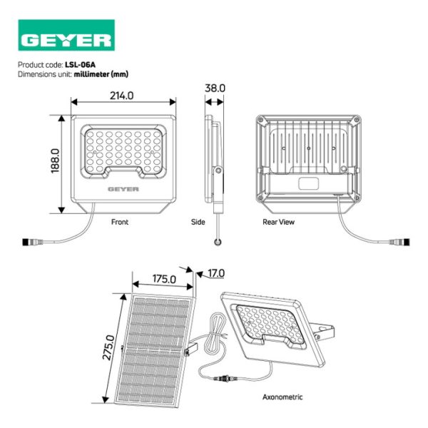 Geyer LED Ηλιακόs Προβολέας με τηλεχειριστήριο 6W 6500K IP65 λευκός LSL-06A - Image 3