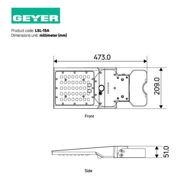 Geyer LED Ηλιακό Φωτιστικό Δρόμου με τηλεχειριστήριο 15W 6500K IP65 μαύρο LSL-15A - Image 2