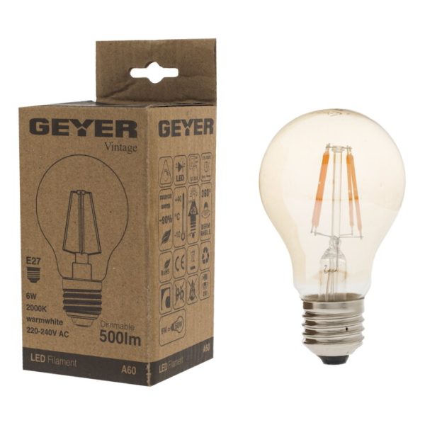 Geyer λαμπτήρας LED Vintage 6W E27 2000K dim LVA27D