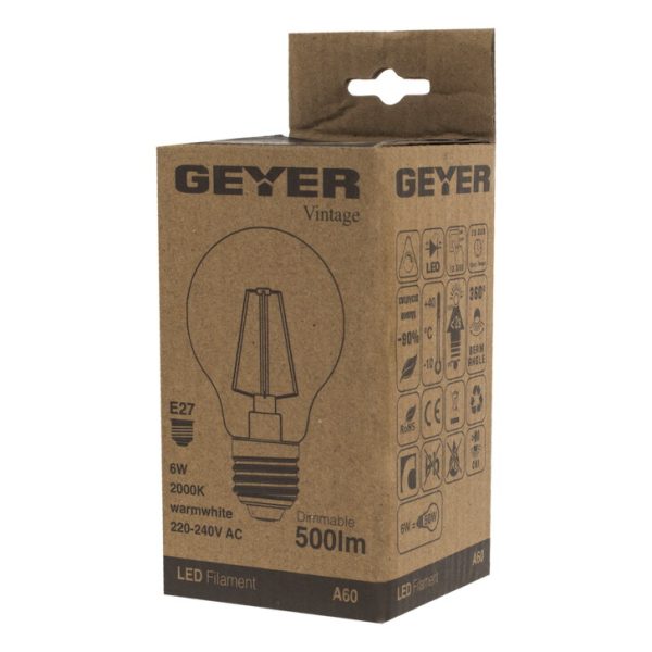 Geyer λαμπτήρας LED Vintage 6W E27 2000K dim LVA27D - Image 3