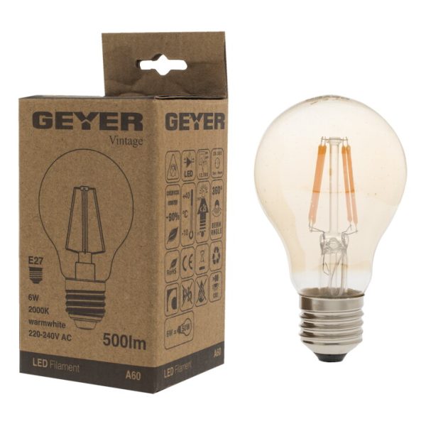Geyer λαμπτήρας LED Vintage 6W E27 2000K LVA27 - Image 2
