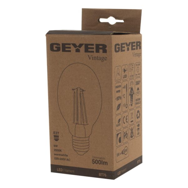 GEYER LVBT75 Λάμπα LED Vintage BT75 6W E27 2000K - Image 2