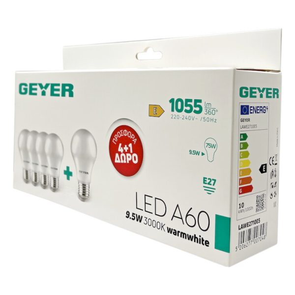 Λάμπα LED Κλασική A60 9.5W E27 3000K 1055lm 4+1 ΔΩΡΟ - Image 3