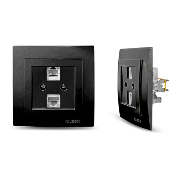 Μαύρη ματ πρίζα δικτύου RJ45-CAT5-RJ11 - Image 3