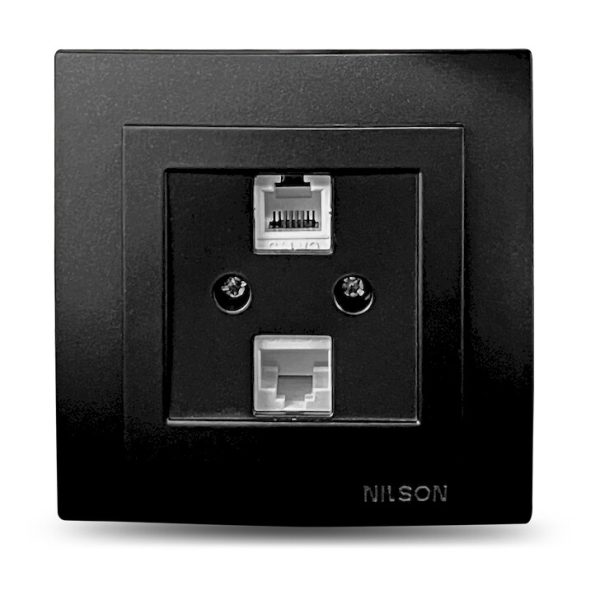 Μαύρη ματ πρίζα δικτύου RJ45-CAT5-RJ11 - Image 2