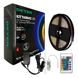 KIT Ταινίας LED 14,4W 12V RGBW IP20 2m + Αντάπτορας με διακόπτη + Χειριστήριο WiFi RF 24 Key