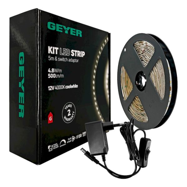 KIT Ταινίας LED 4,8W 12V 4000K IP20 5m + Αντάπτορας με διακόπτη - Image 2