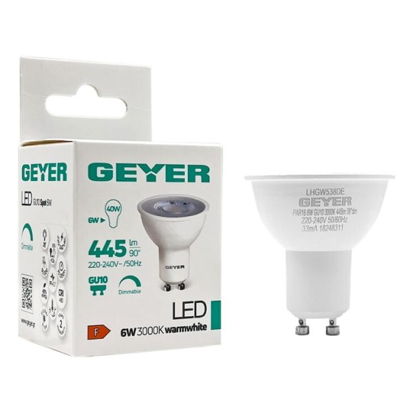 Λάμπα LED PAR16 6W GU10 3000K 445lm 38° dim - Image 2