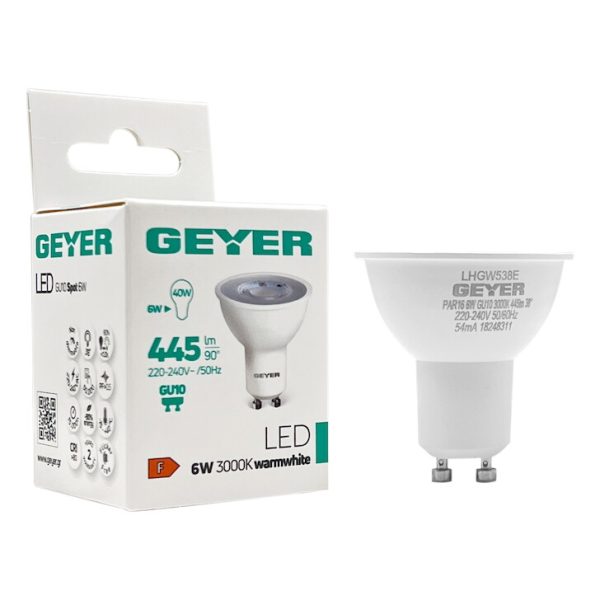 Λάμπα LED PAR16 6W GU10 3000K 445lm 38° - Image 2