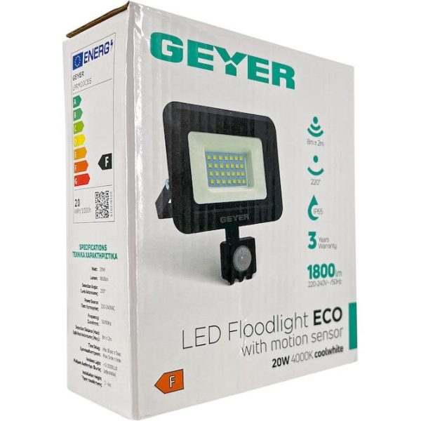 Προβολέας LED Economy 20W 4000K 1800lm IP65 μαύρος με ανιχνευτή κίνησης - Image 2