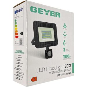 Προβολέας LED Economy 20W 6500K 1800lm IP65 μαύρος με ανιχνευτή κίνησης